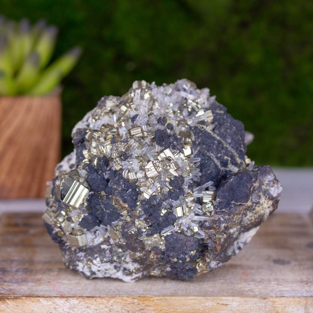 Pyrite & Quartz on Sphalerite speciman - The Crystal Council